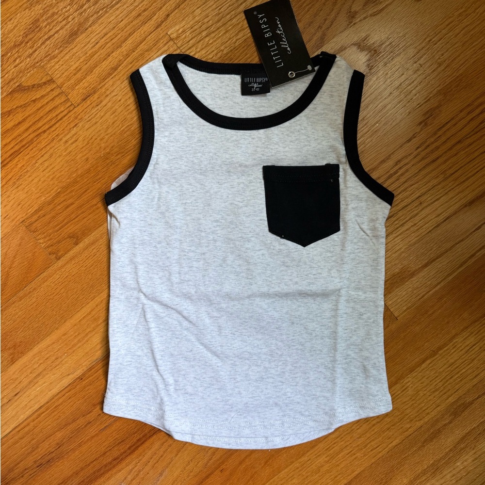 Little Bipsy Light Gray Tank Top with Black Trim and Pocket